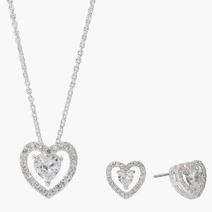 SPARKLE & ALLURE Cubic Zirconia Heart Pendant Necklace & Earrings Set NEW